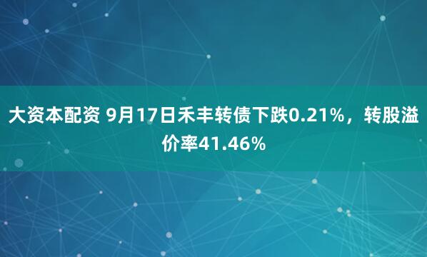 大资本配资 9月17日禾丰转债下跌0.21%，转股溢价率41.46%