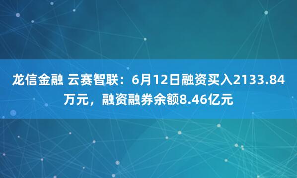 龙信金融 云赛智联：6月12日融资买入2133.84万元，融资融券余额8.46亿元